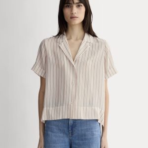 The Notch Shirt in Washable Silk | Bone / Dusky Rose