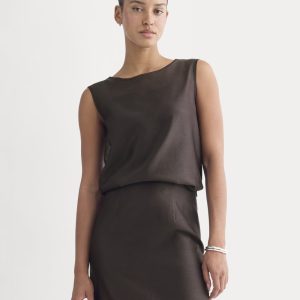 Sleeveless Top in Cotton-Silk Organza | Dark Chocolate