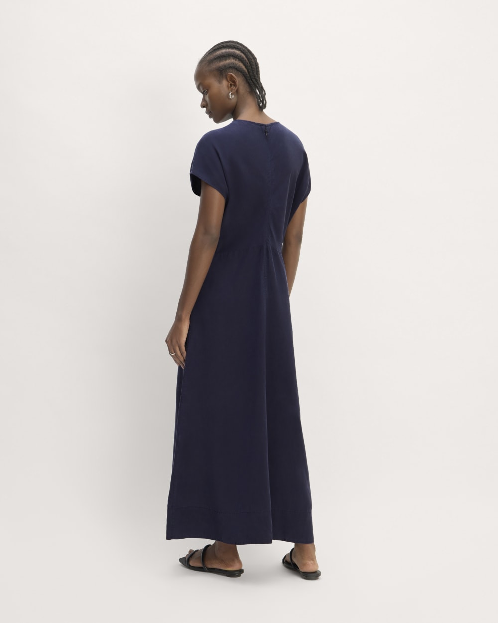 The TENCEL??Short-Sleeve Midi Dress | Navy - Image 6