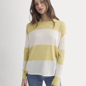 Oversized Polo in Ultrafine Merino | Double Cream / Bone Rugby Stripe