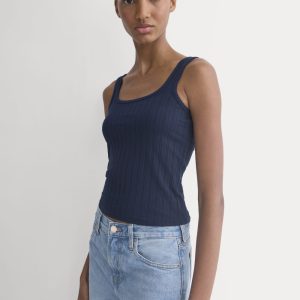 Scoop-Neck Tank in Pointelle | Deep Navy