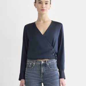 Wrap Top in Silk Charmeuse | Navy