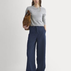 Wide-Leg Drawstring Pant in Linen | Navy