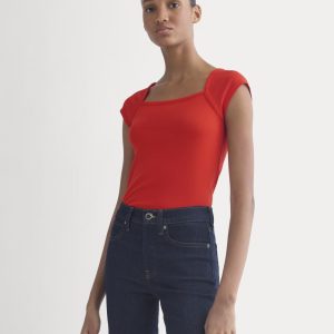 RetroSoft Cotton Square-Neck Tee | Fiery Red