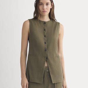 Long Vest in Stretch Linen | Beech
