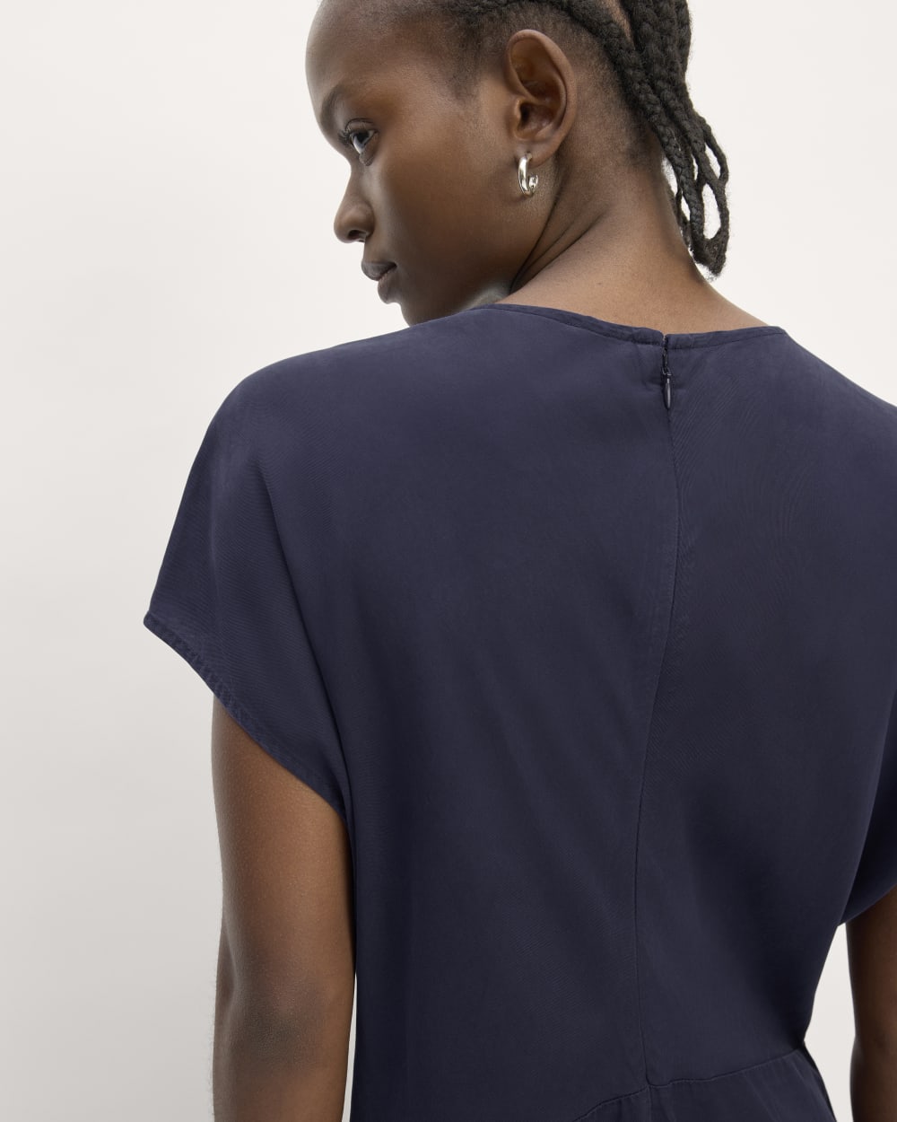 The TENCEL??Short-Sleeve Midi Dress | Navy - Image 5