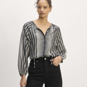 The Gathered Shirt in Butterlite | Black / Bone