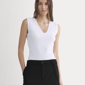 V-Neck Tank in Pointelle | White