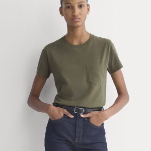 The Box-Cut Tee in Essential Cotton | Olive Night | Pocket