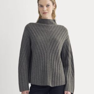 Funnel-Neck Sweater in Wool Cashmere | Heather Charcoal