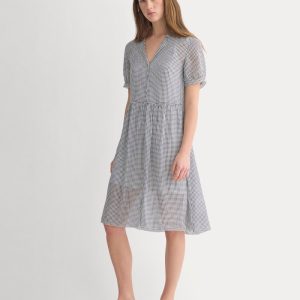 Notch Collar Shirtdress in Silk Georgette | Gardenia/Black Micro Dot