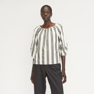 The Poplin Scoop-Neck Top | Bone / Black