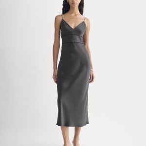 Bias Cut Slip Dress in Silk Charmeuse | Graphite
