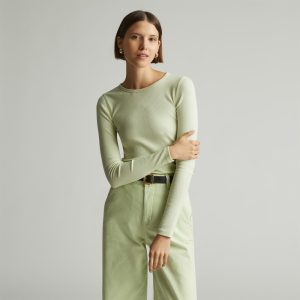 The Pima Micro-Rib Long-Sleeve Crew | Seafoam Green