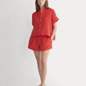 Flowy Short in Linen | Fiery Red