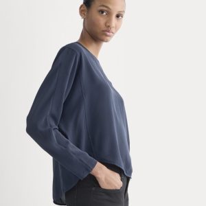 Dolman Top in Washable Silk | Navy