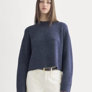 Cropped Boxy Crew in Luxe Merino | Heathered Blue Donegal