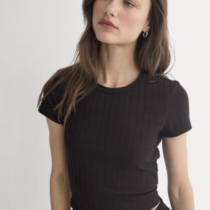 Cropped Crew in Pointelle | Black