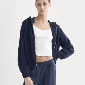 Full-Zip Hoodie in Wool Cashmere | Navy