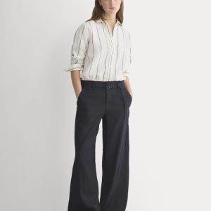 Wide-Leg Belted Pant in Stretch Linen | Black | Long