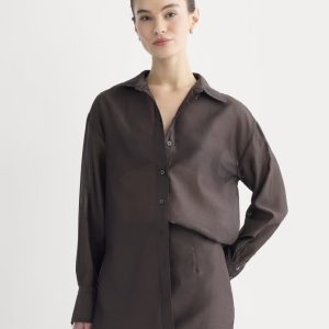 Oversized Shirt in Cotton-Silk Organza | Dark Chocolate