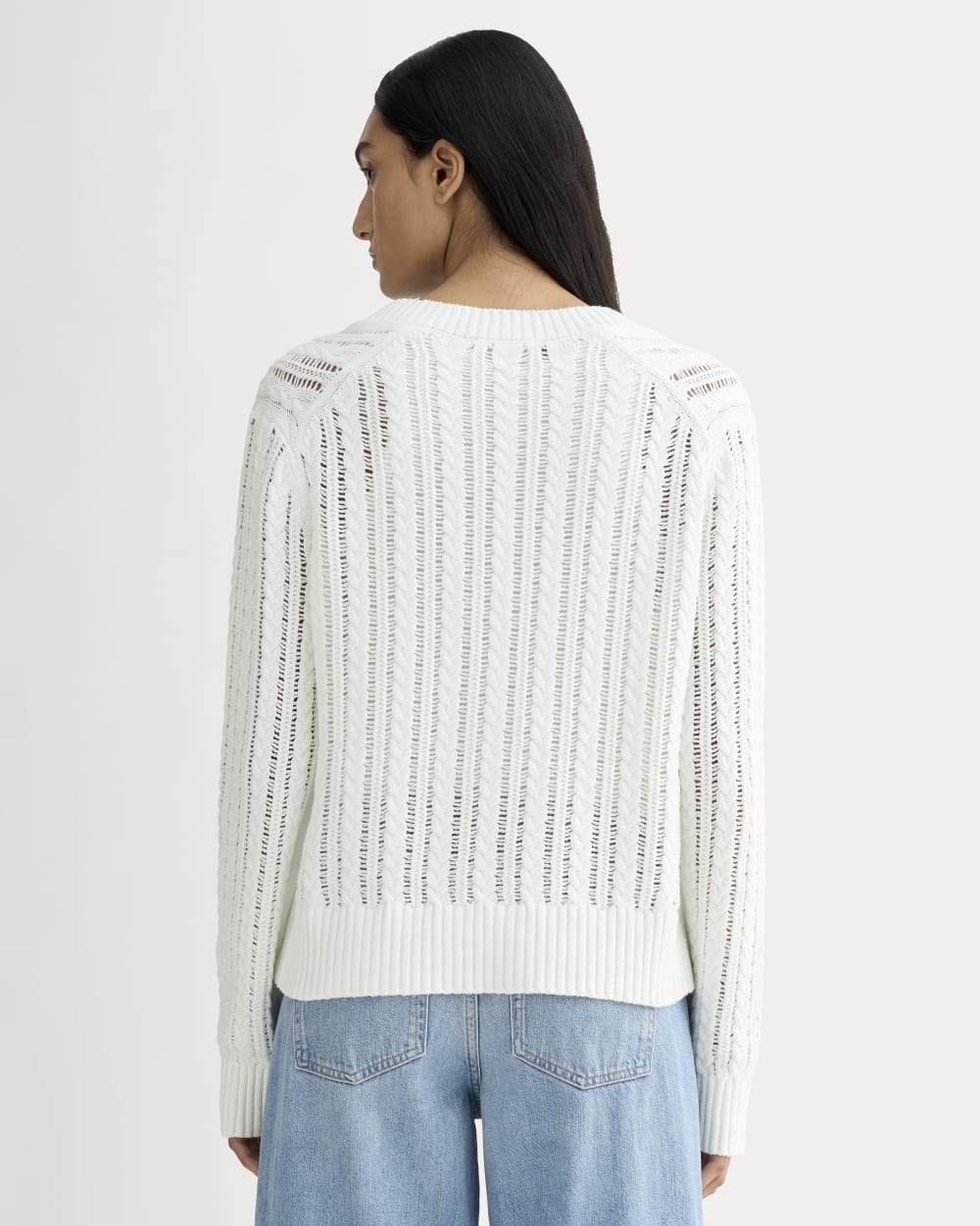 The Mesh Cable V-Neck in Everyday Cotton | White - Image 5