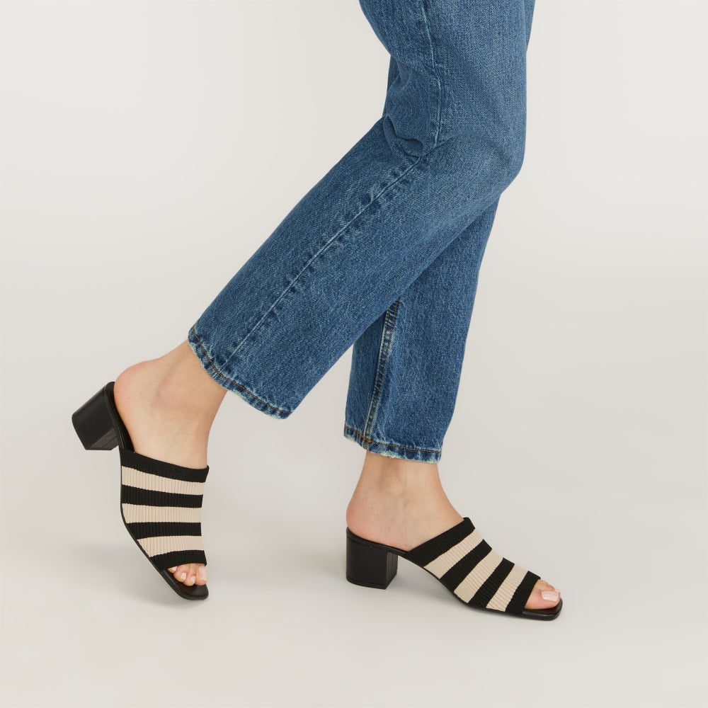 The Glove Mule in ReKnit | Black/ Parchment Stripe - Image 3