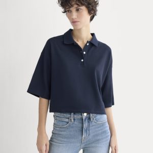 Pique Boxy Polo | Navy