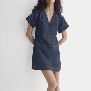 Denim Short-Sleeve Dress | Dark Indigo Rinse