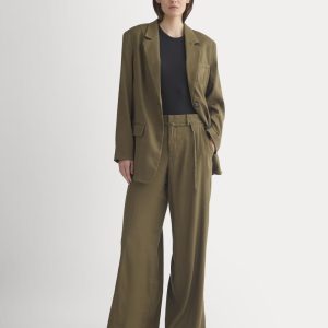 Wide-Leg Belted Pant in Stretch Linen | Beech | Long