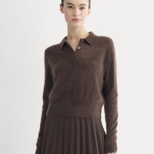 Lush Cashmere Cropped Polo Sweater | Raven