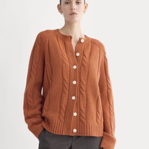 Cable Cardigan in Extrafine Luxe Merino | Rust Heather