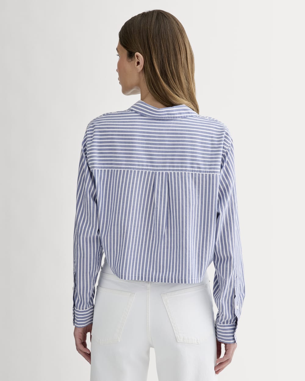 The Way-Short Shirt in Silky Cotton | Bone / Mazarine Blue - Image 5