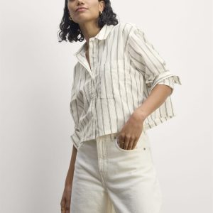 The Way-Short Shirt in Silky Cotton | Bone / Black