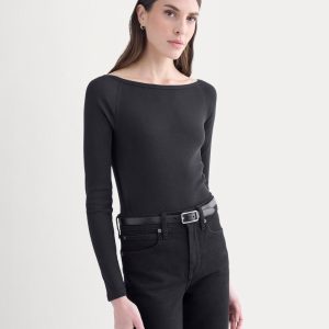 Luxe Rib Boatneck Top | Black
