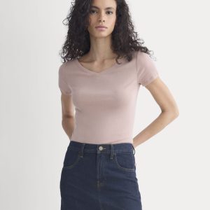 Tissue Short-Sleeve V-Neck Top | Dusty Rose