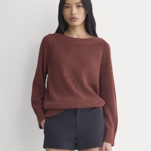 Wide-Neck Crew Sweater in Tape Yarn | Henna Red