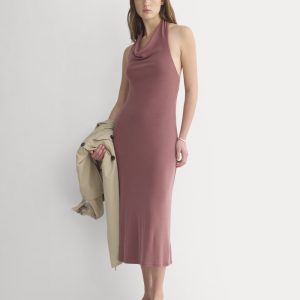 Cowlneck Halter Dress in Butterknit | Washed Henna