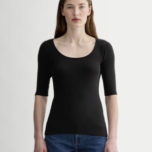 The Luxe Rib Scoop-Neck Tee | Black