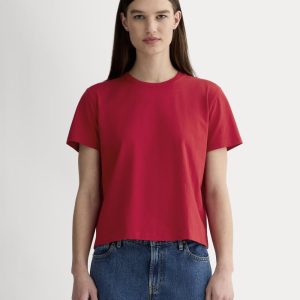 The Box-Cut Tee in Essential Cotton | Berry Red | No Pocket