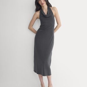 Cowlneck Halter Dress in Butterknit | Black
