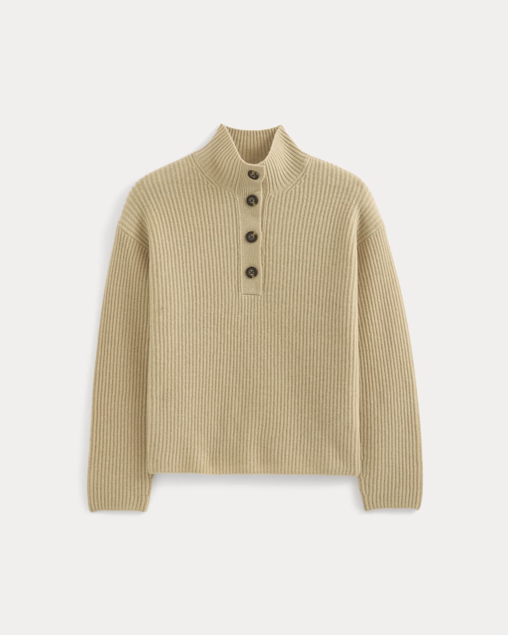 The Cocoon Henley in Wool Cashmere | Heather Light Camel - Image 2