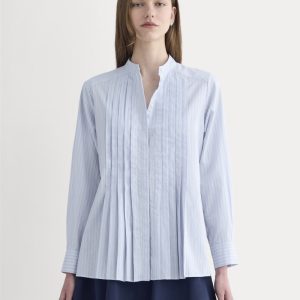 The Pleated Shirt in Silky Cotton | Forever Blue / Optic White
