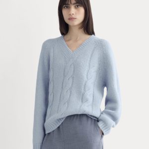 Cloud Cable V-Neck Sweater | Forever Blue