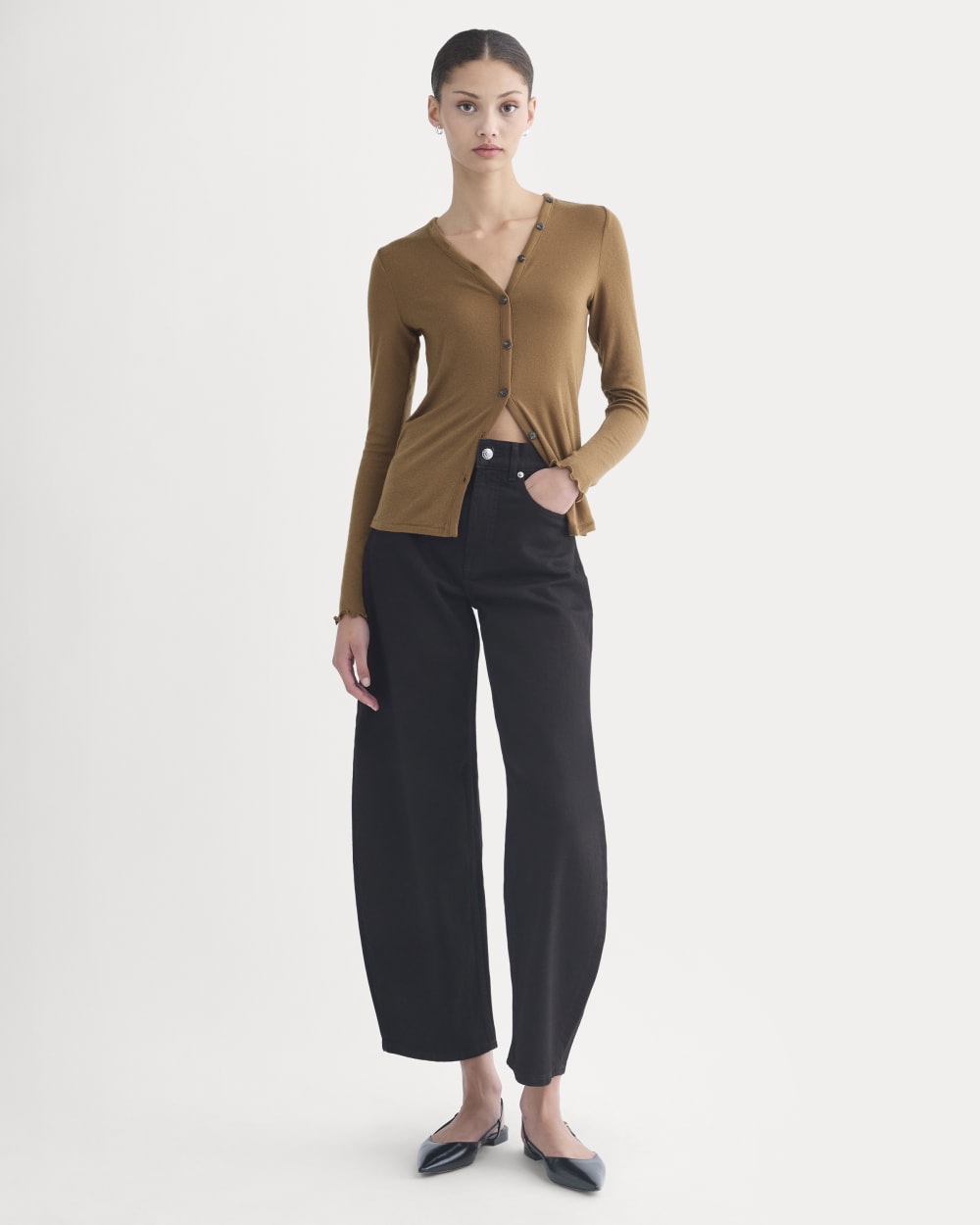 Sheer V-Neck Cardigan in Butterluxe | Toffee - Image 3