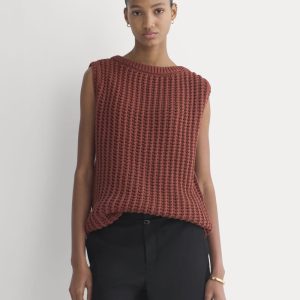 Open-Knit Tunic Vest in Elevated Cotton | Henna Red