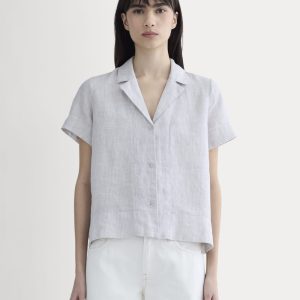 The Notch Shirt in Linen | Stone / White