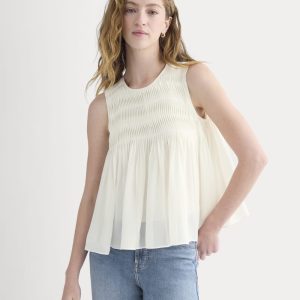 Twisted Pleat Tank in Silk Georgette | Bone