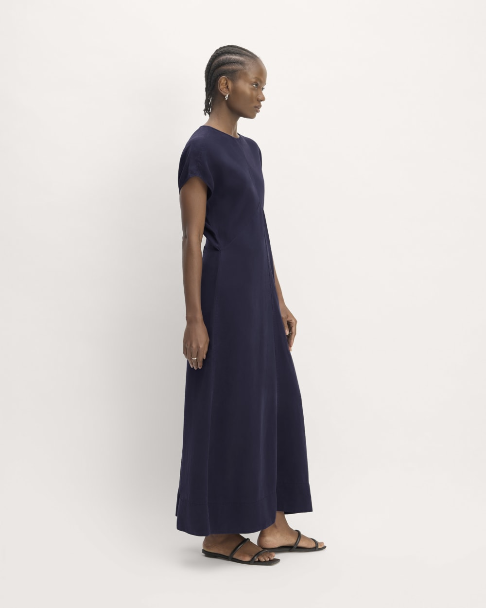 The TENCEL??Short-Sleeve Midi Dress | Navy - Image 3