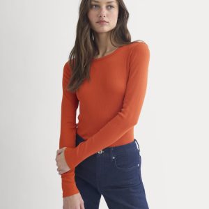 The Luxe Rib Long-Sleeve Crew | Rust